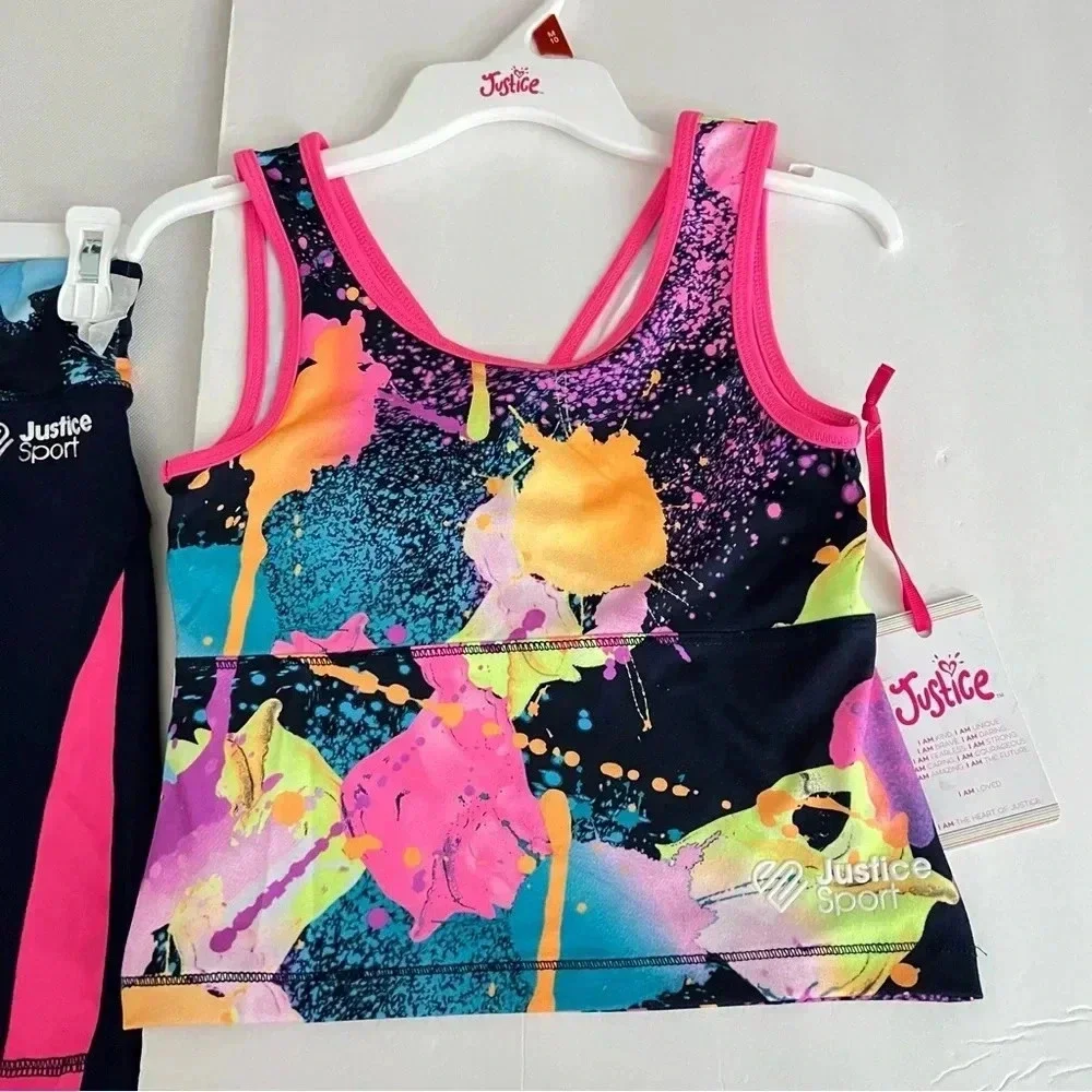 Justice Girls J-Sport Longline & Bike Short Active Outfit Set Sz Medium (10)